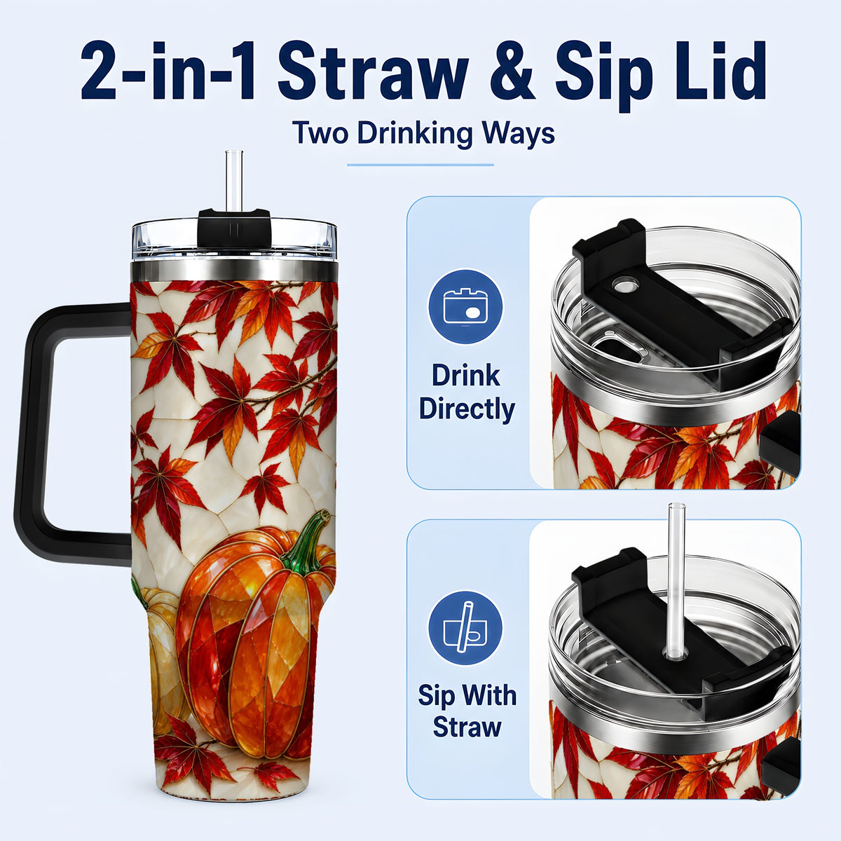 #pl[40oz|Black] Jeweled Pumpkin Tumbler 40oz, Fall Tumbler, Stainless Steel Travel Cup