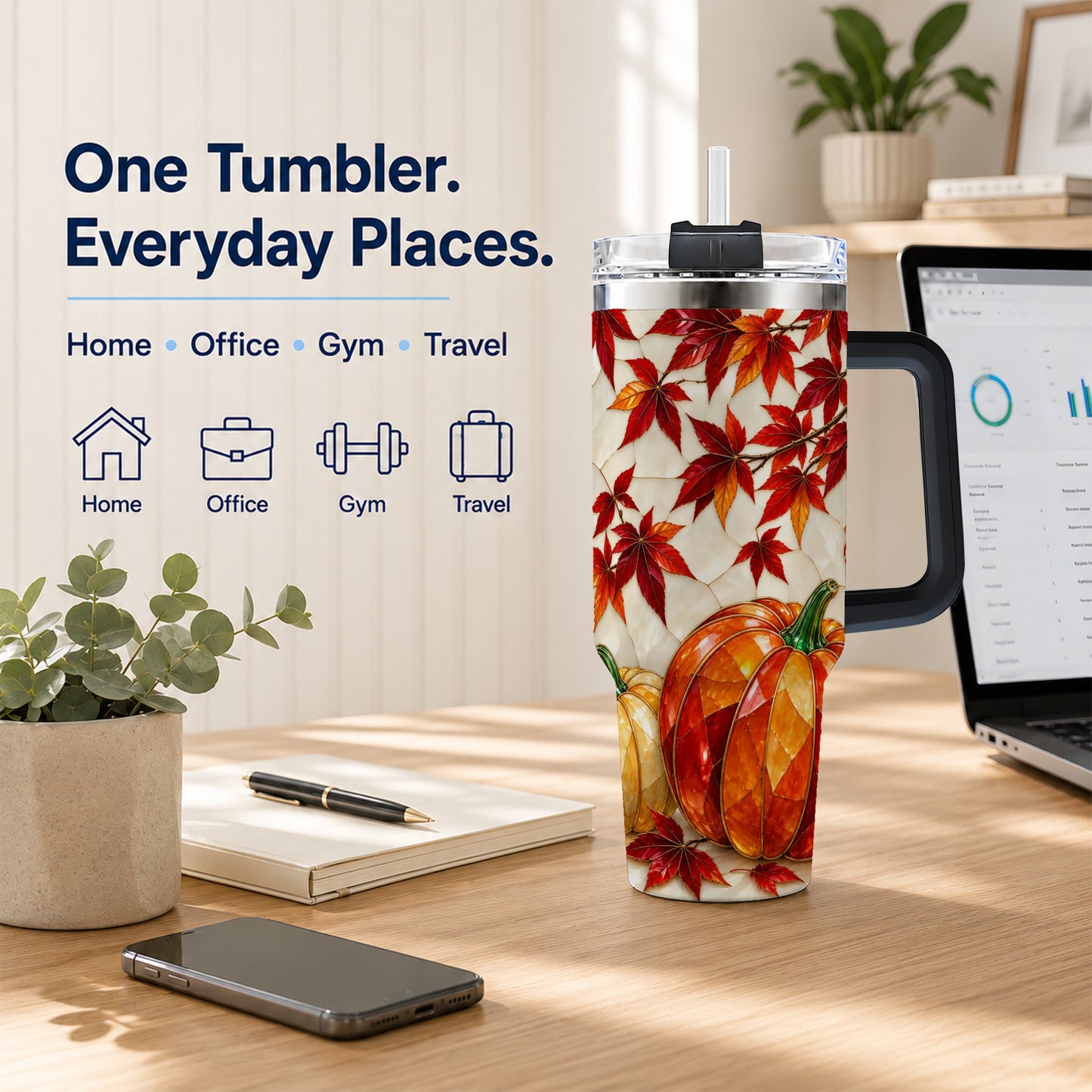 #pl[40oz|Black] Jeweled Pumpkin Tumbler 40oz, Fall Tumbler, Stainless Steel Travel Cup