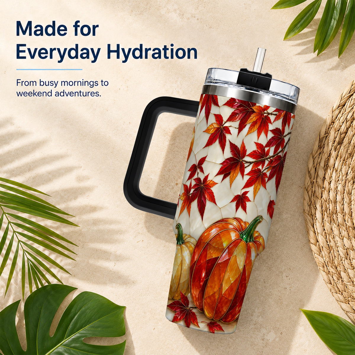 #pl[40oz|Black] Jeweled Pumpkin Tumbler 40oz, Fall Tumbler, Stainless Steel Travel Cup