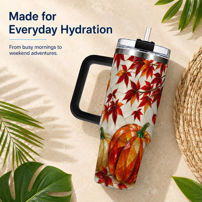 #pl[40oz|Black] Jeweled Pumpkin Tumbler 40oz, Fall Tumbler, Stainless Steel Travel Cup