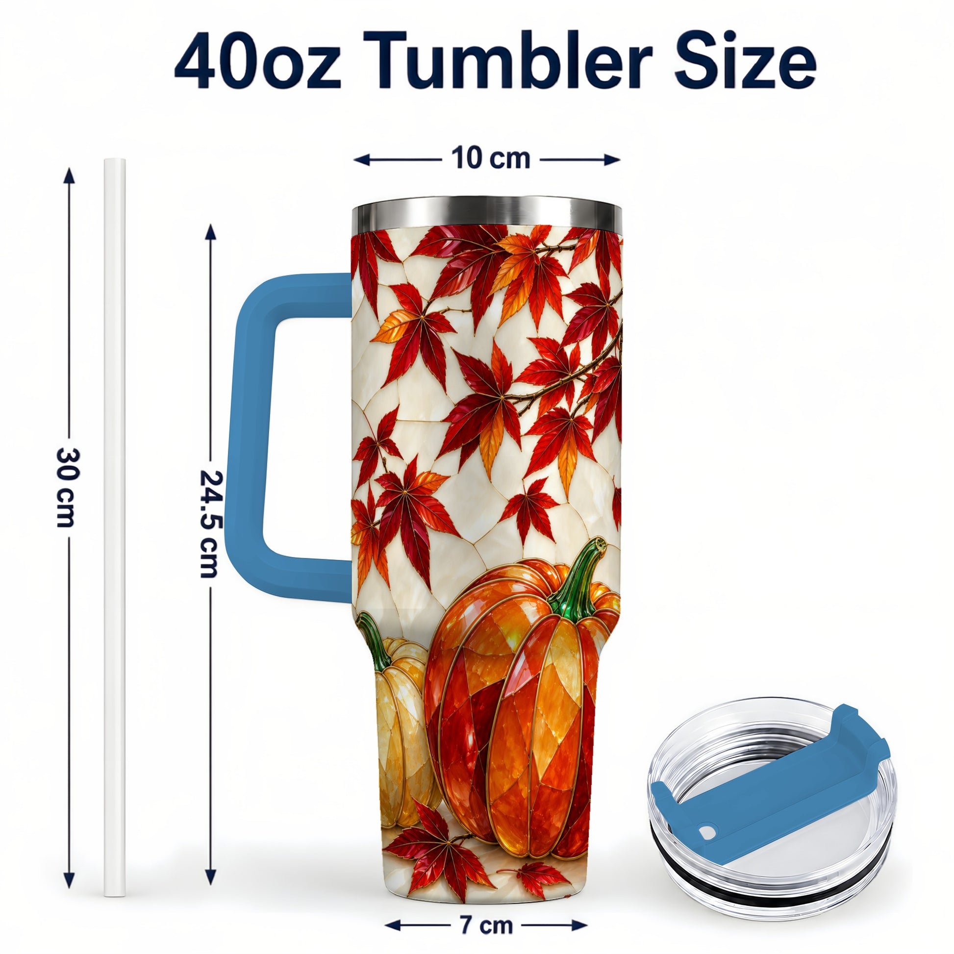 #pl[40oz|Blue] Jeweled Pumpkin Tumbler 40oz, Fall Tumbler, Stainless Steel Travel Cup