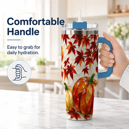 #pl[40oz|Blue] Jeweled Pumpkin Tumbler 40oz, Fall Tumbler, Stainless Steel Travel Cup