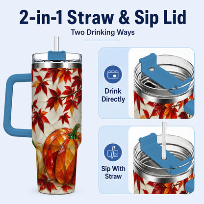 #pl[40oz|Blue] Jeweled Pumpkin Tumbler 40oz, Fall Tumbler, Stainless Steel Travel Cup