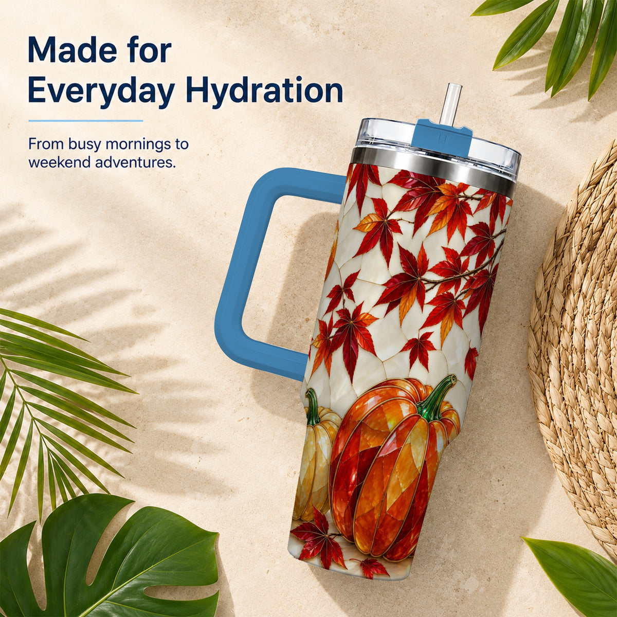#pl[40oz|Blue] Jeweled Pumpkin Tumbler 40oz, Fall Tumbler, Stainless Steel Travel Cup