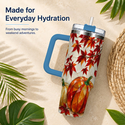 #pl[40oz|Blue] Jeweled Pumpkin Tumbler 40oz, Fall Tumbler, Stainless Steel Travel Cup