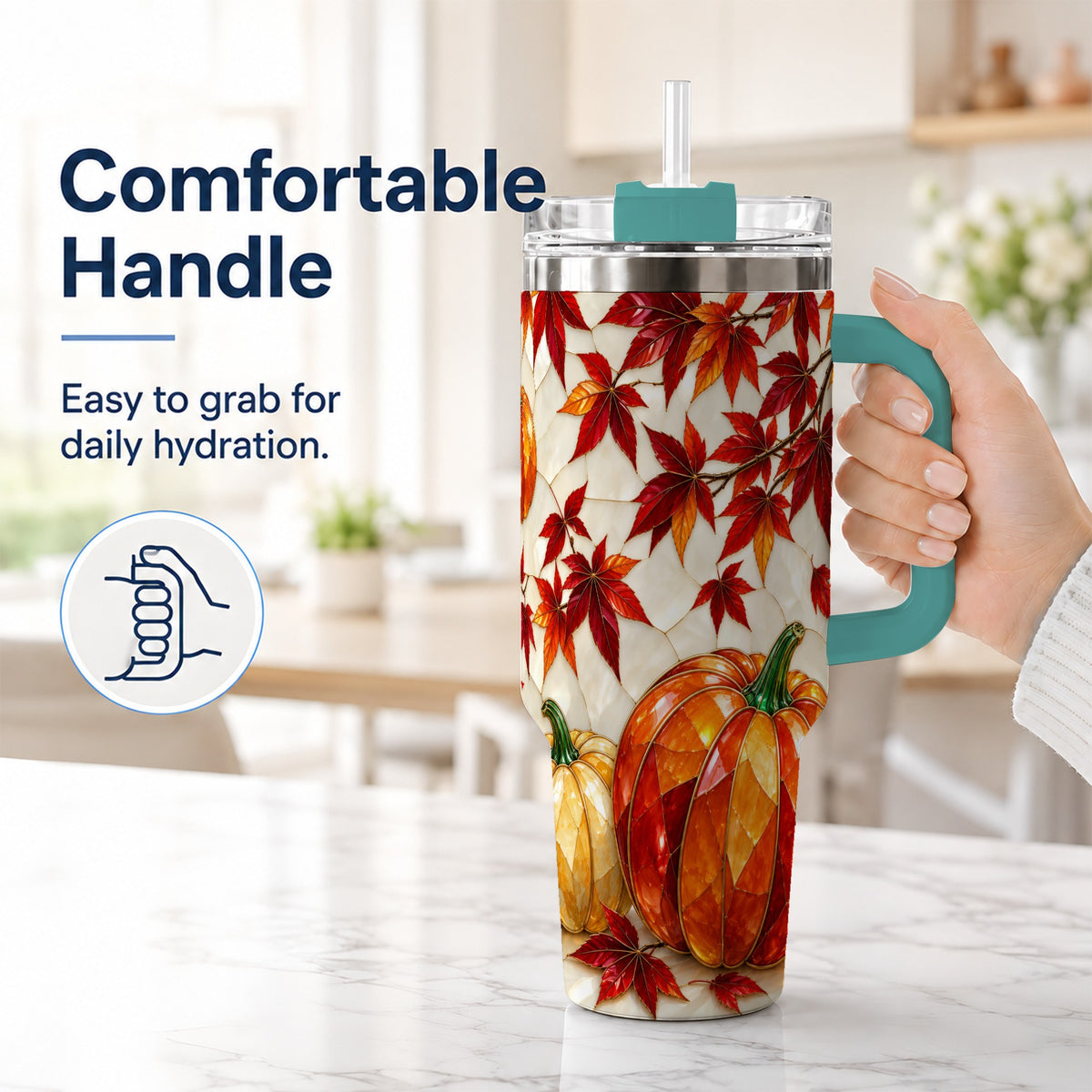 #pl[40oz|Green] Jeweled Pumpkin Tumbler 40oz, Fall Tumbler, Stainless Steel Travel Cup