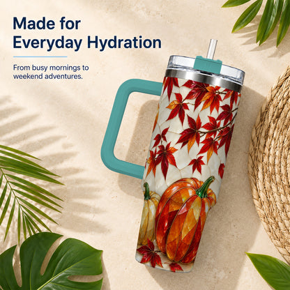 #pl[40oz|Green] Jeweled Pumpkin Tumbler 40oz, Fall Tumbler, Stainless Steel Travel Cup