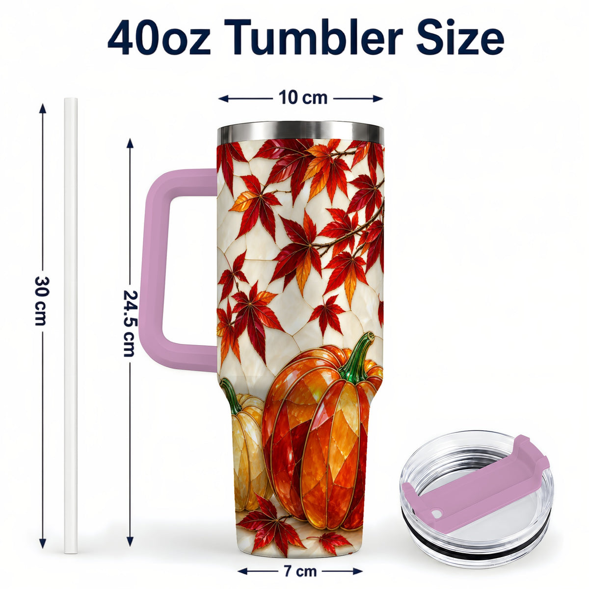 #pl[40oz|Pink] Jeweled Pumpkin Tumbler 40oz, Fall Tumbler, Stainless Steel Travel Cup