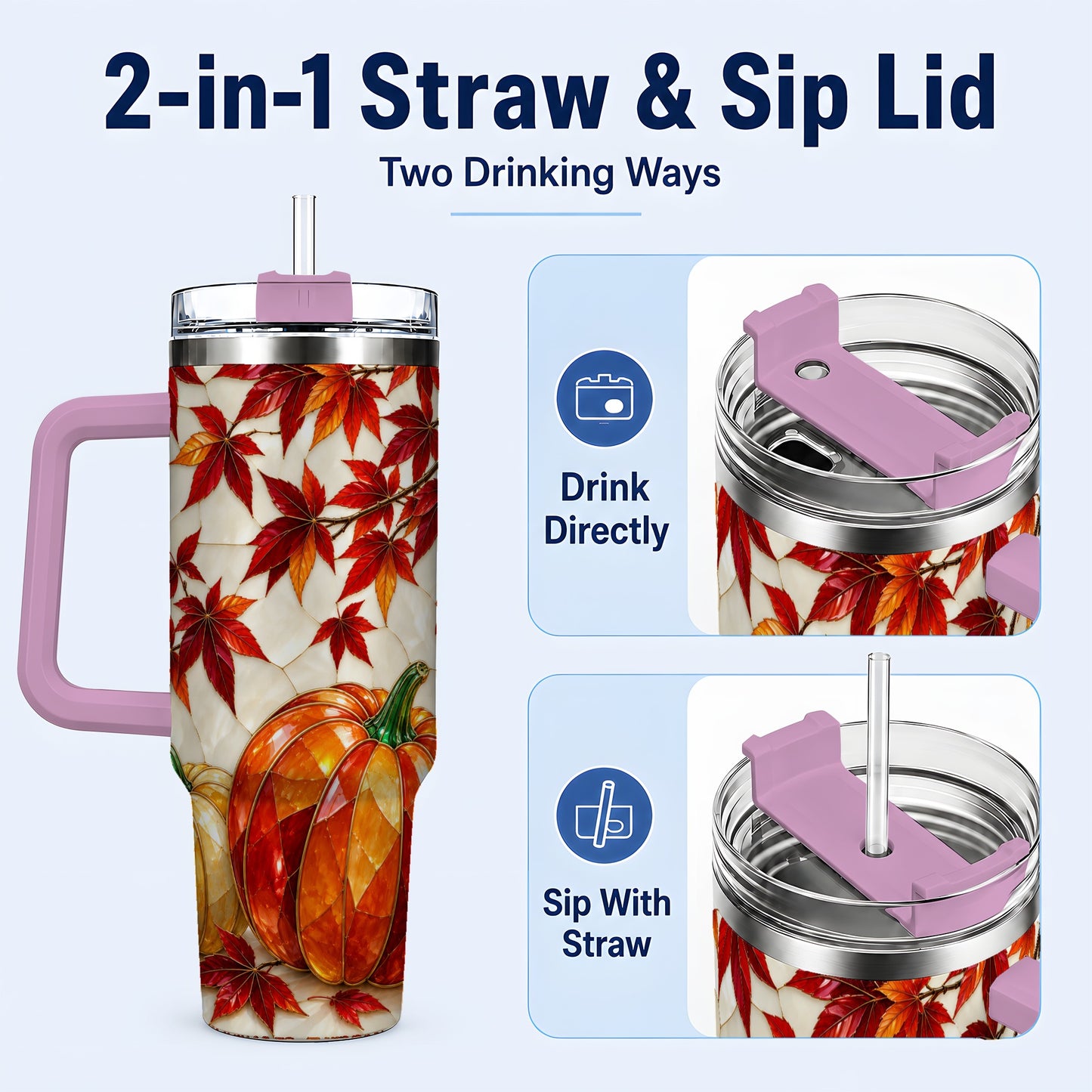 #pl[40oz|Pink] Jeweled Pumpkin Tumbler 40oz, Fall Tumbler, Stainless Steel Travel Cup