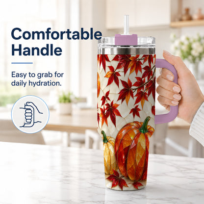 #pl[40oz|Pink] Jeweled Pumpkin Tumbler 40oz, Fall Tumbler, Stainless Steel Travel Cup