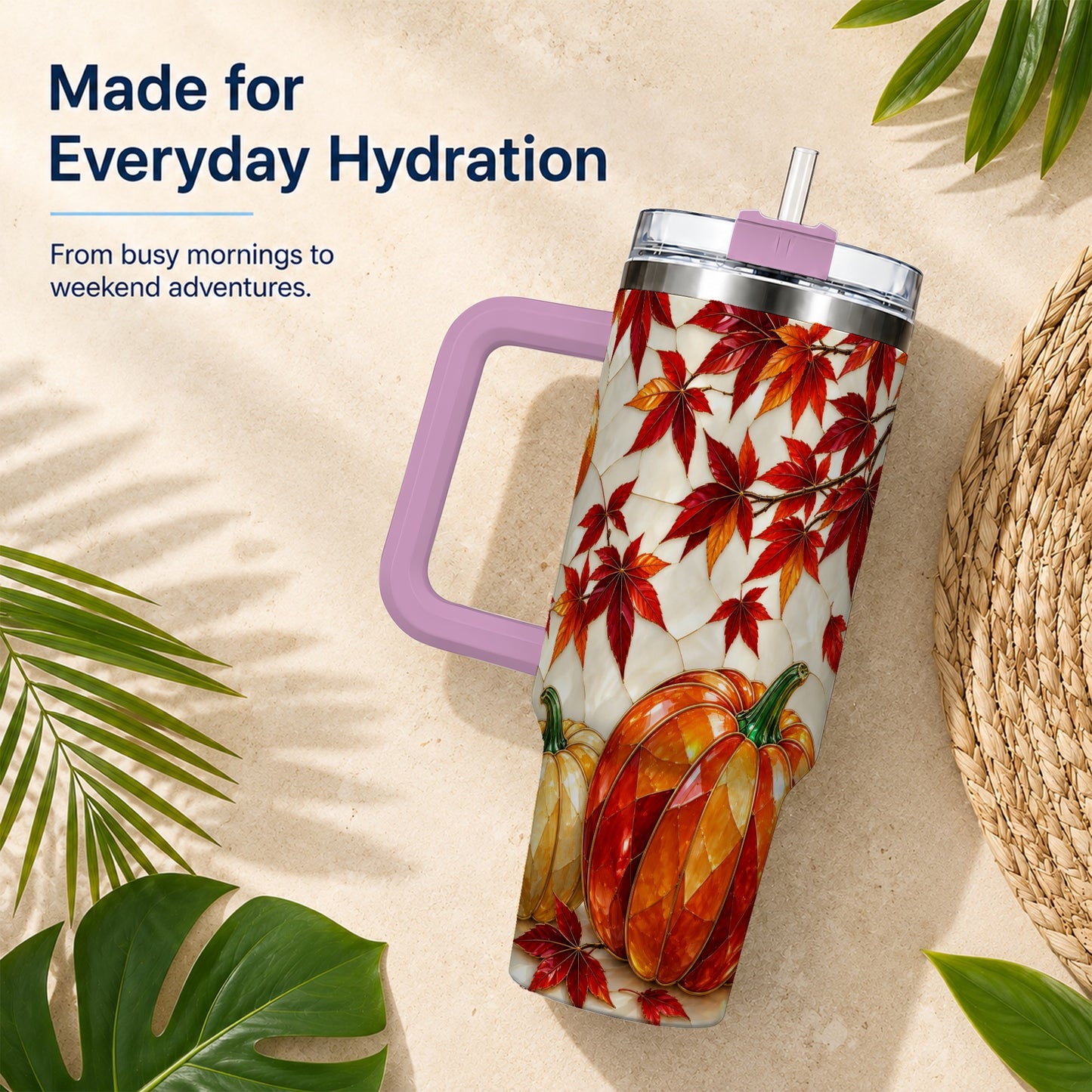 #pl[40oz|Pink] Jeweled Pumpkin Tumbler 40oz, Fall Tumbler, Stainless Steel Travel Cup
