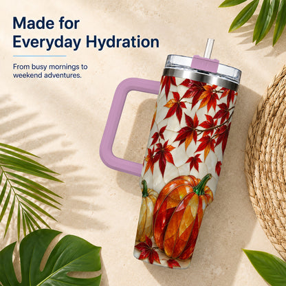 #pl[40oz|Pink] Jeweled Pumpkin Tumbler 40oz, Fall Tumbler, Stainless Steel Travel Cup