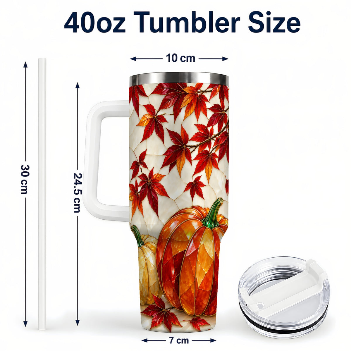 #pl[40oz|White] Jeweled Pumpkin Tumbler 40oz, Fall Tumbler, Stainless Steel Travel Cup