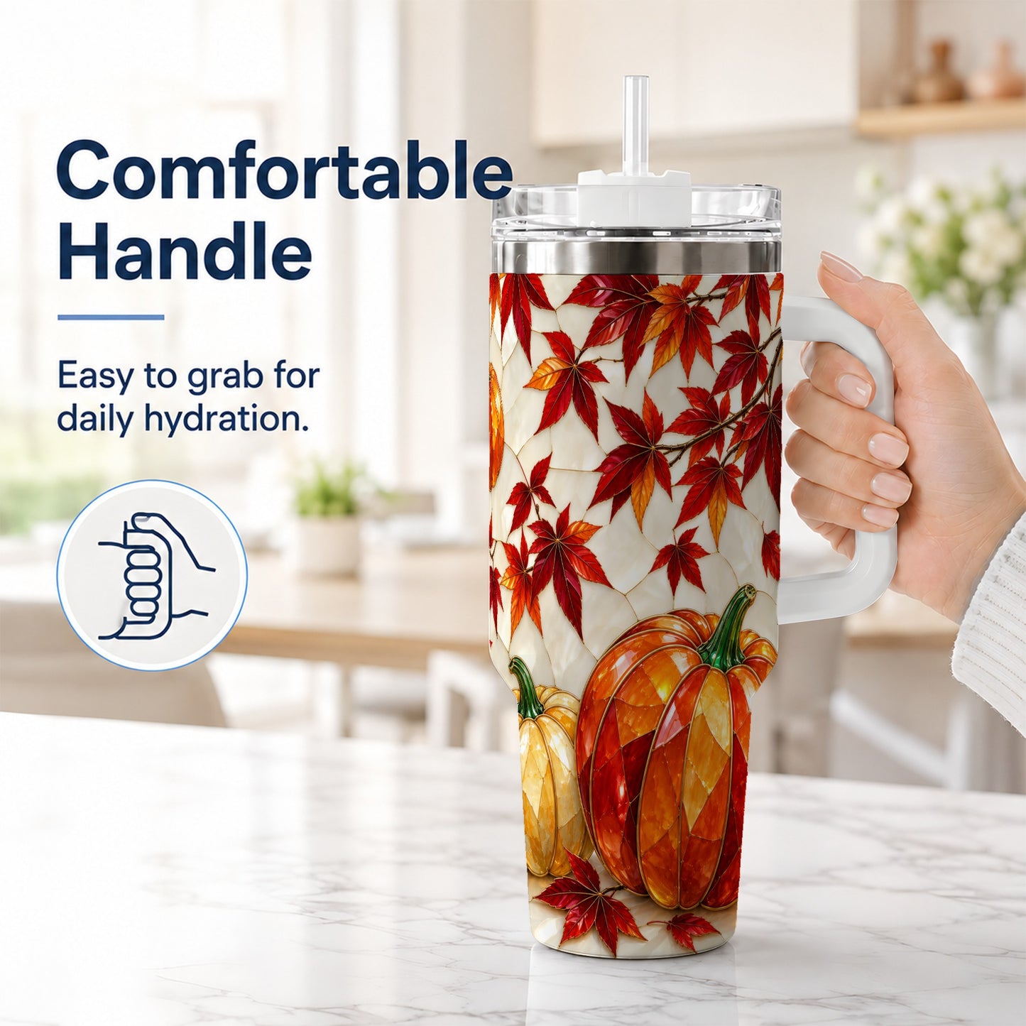 #pl[40oz|White] Jeweled Pumpkin Tumbler 40oz, Fall Tumbler, Stainless Steel Travel Cup