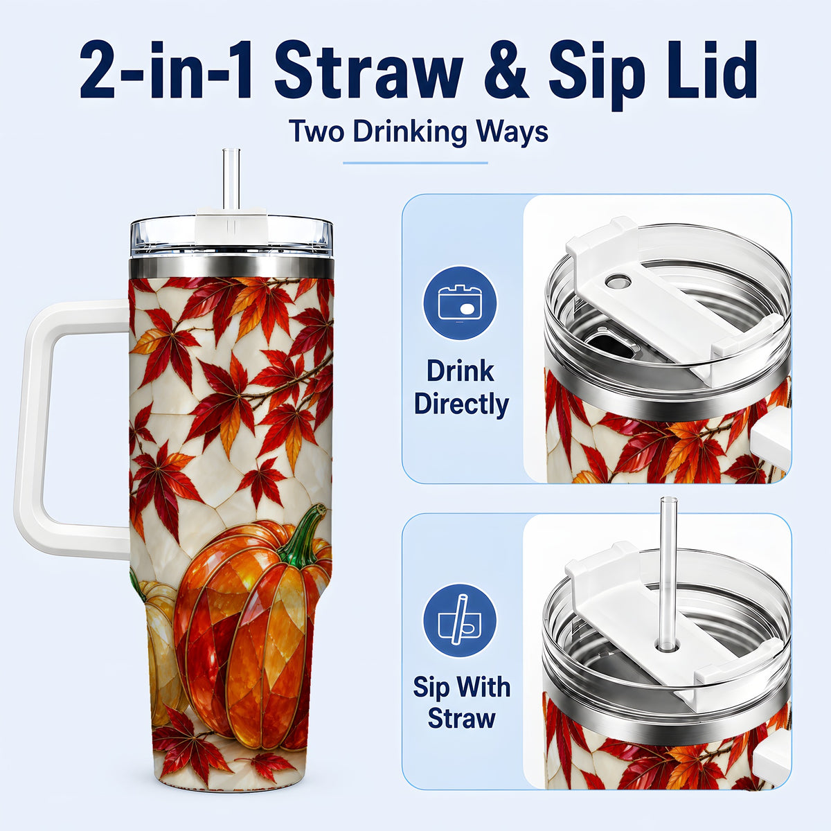#pl[40oz|White] Jeweled Pumpkin Tumbler 40oz, Fall Tumbler, Stainless Steel Travel Cup