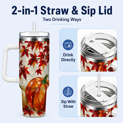 #pl[40oz|White] Jeweled Pumpkin Tumbler 40oz, Fall Tumbler, Stainless Steel Travel Cup