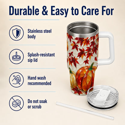 #pl[40oz|White] Jeweled Pumpkin Tumbler 40oz, Fall Tumbler, Stainless Steel Travel Cup