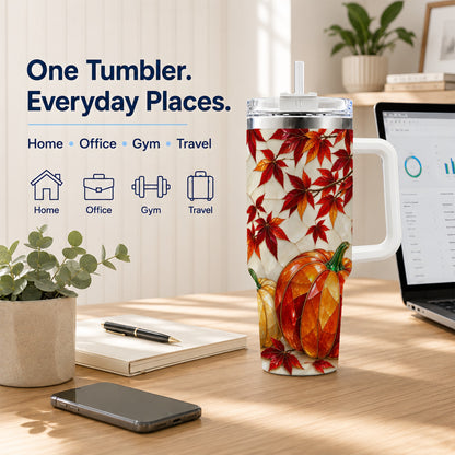 #pl[40oz|White] Jeweled Pumpkin Tumbler 40oz, Fall Tumbler, Stainless Steel Travel Cup