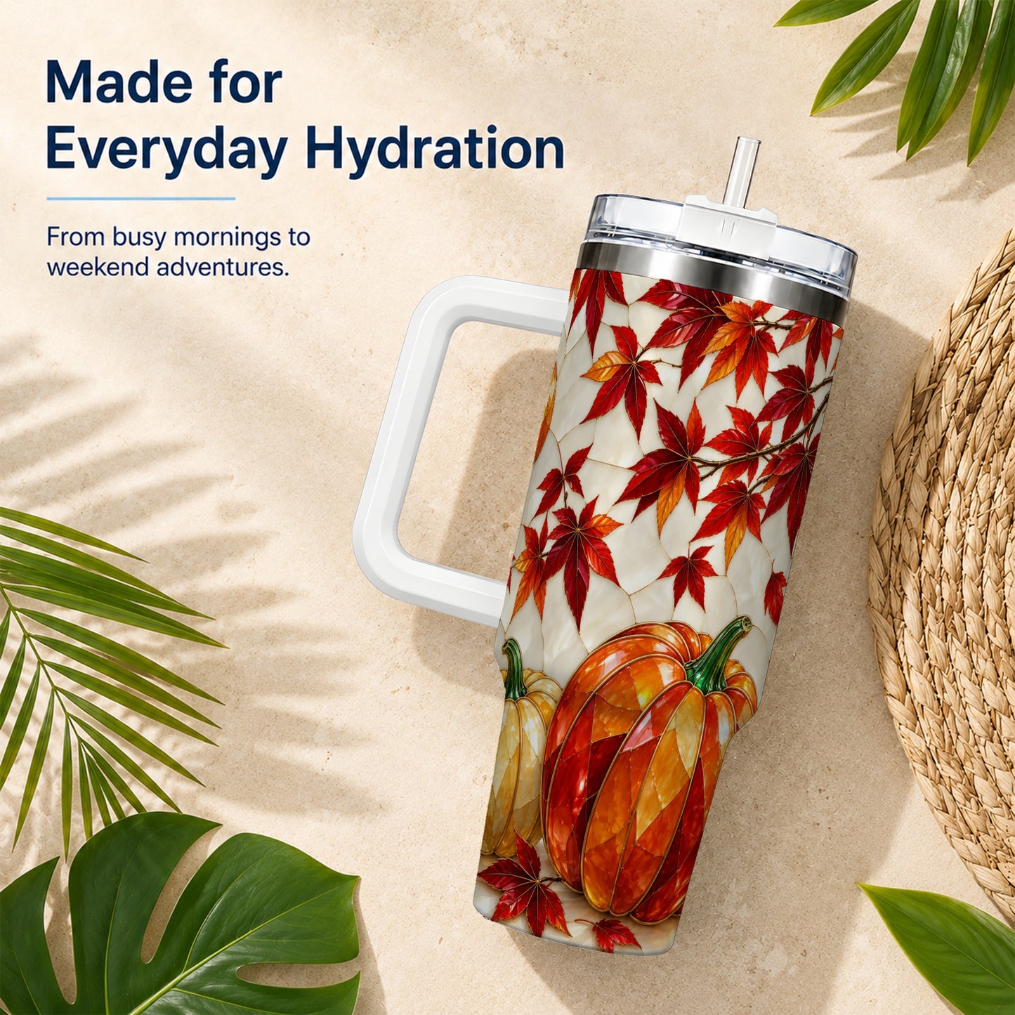 #pl[40oz|White] Jeweled Pumpkin Tumbler 40oz, Fall Tumbler, Stainless Steel Travel Cup