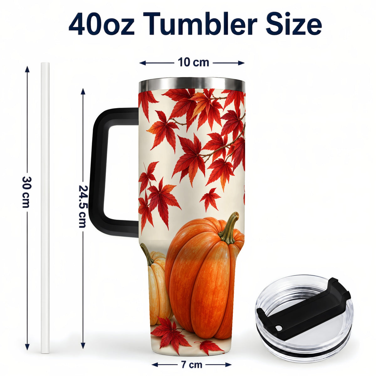 #pl[40oz|Black] Autumn Pumpkin Tumbler 40oz, Harvest Tumbler, Stainless Steel Travel Cup