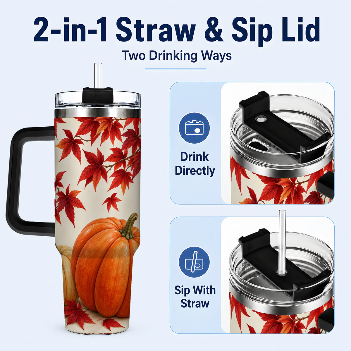 #pl[40oz|Black] Autumn Pumpkin Tumbler 40oz, Harvest Tumbler, Stainless Steel Travel Cup