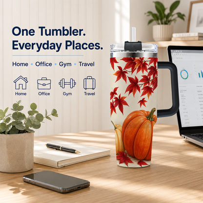 #pl[40oz|Black] Autumn Pumpkin Tumbler 40oz, Harvest Tumbler, Stainless Steel Travel Cup