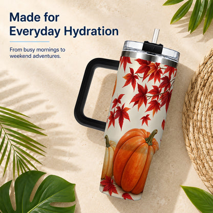 #pl[40oz|Black] Autumn Pumpkin Tumbler 40oz, Harvest Tumbler, Stainless Steel Travel Cup