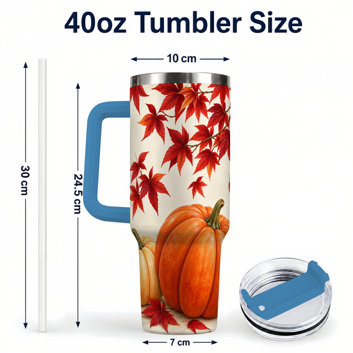 #pl[40oz|Blue] Autumn Pumpkin Tumbler 40oz, Harvest Tumbler, Stainless Steel Travel Cup
