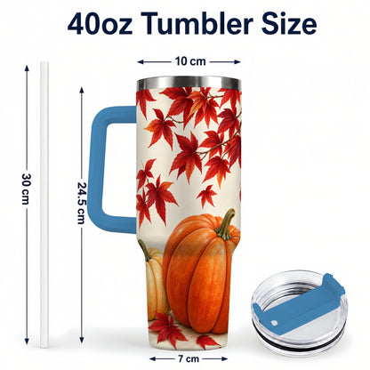 #pl[40oz|Blue] Autumn Pumpkin Tumbler 40oz, Harvest Tumbler, Stainless Steel Travel Cup
