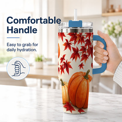 #pl[40oz|Blue] Autumn Pumpkin Tumbler 40oz, Harvest Tumbler, Stainless Steel Travel Cup