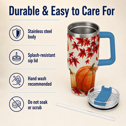 #pl[40oz|Blue] Autumn Pumpkin Tumbler 40oz, Harvest Tumbler, Stainless Steel Travel Cup
