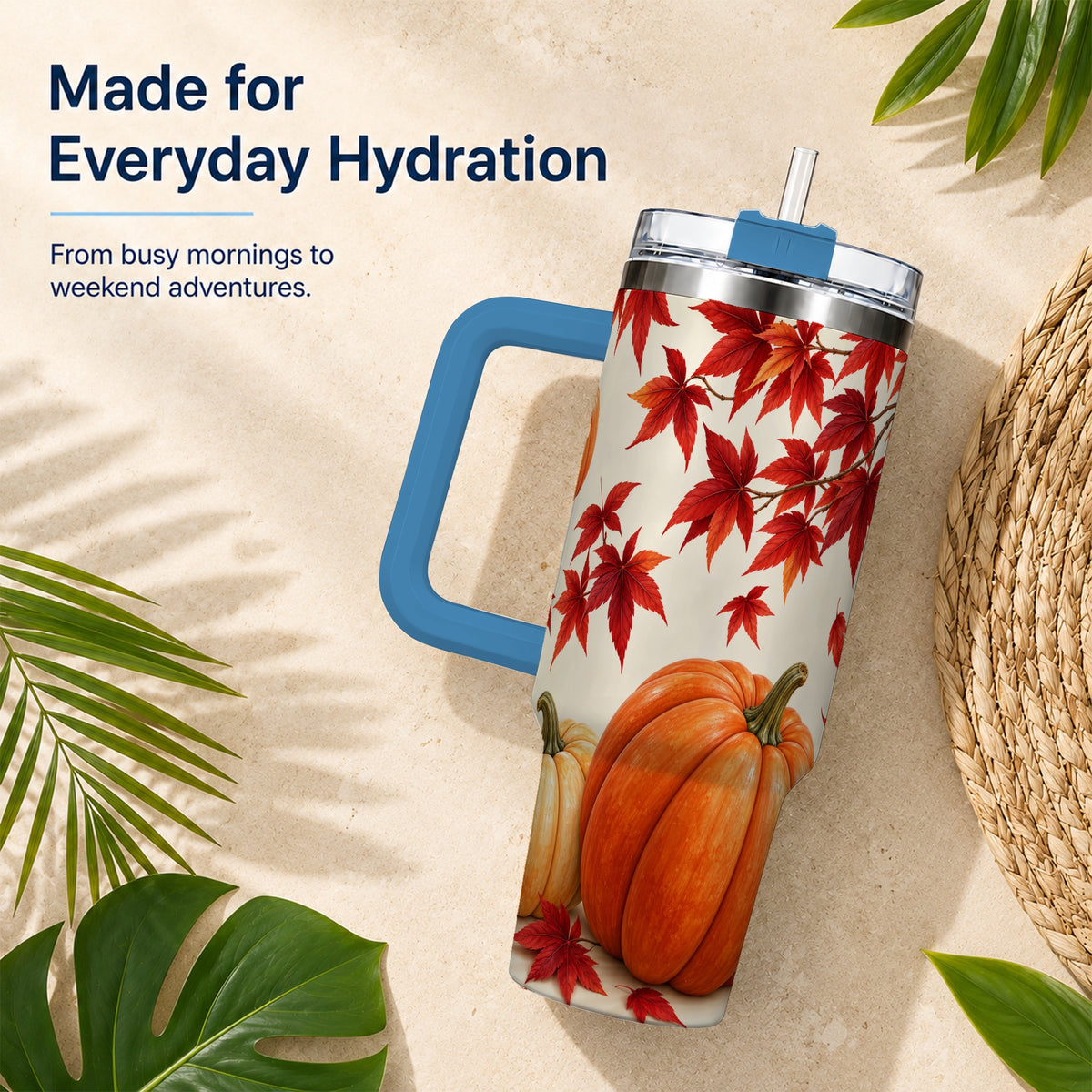 #pl[40oz|Blue] Autumn Pumpkin Tumbler 40oz, Harvest Tumbler, Stainless Steel Travel Cup