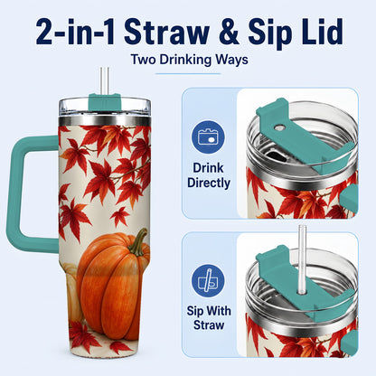 #pl[40oz|Green] Autumn Pumpkin Tumbler 40oz, Harvest Tumbler, Stainless Steel Travel Cup