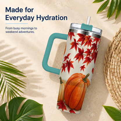 #pl[40oz|Green] Autumn Pumpkin Tumbler 40oz, Harvest Tumbler, Stainless Steel Travel Cup