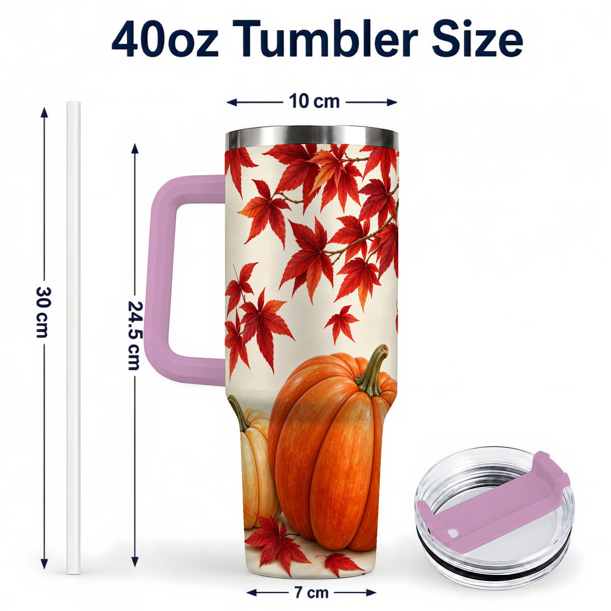 #pl[40oz|Pink] Autumn Pumpkin Tumbler 40oz, Harvest Tumbler, Stainless Steel Travel Cup