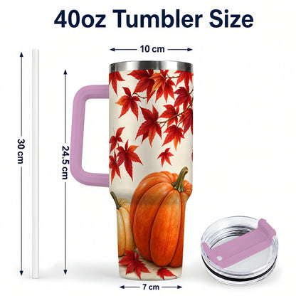 #pl[40oz|Pink] Autumn Pumpkin Tumbler 40oz, Harvest Tumbler, Stainless Steel Travel Cup