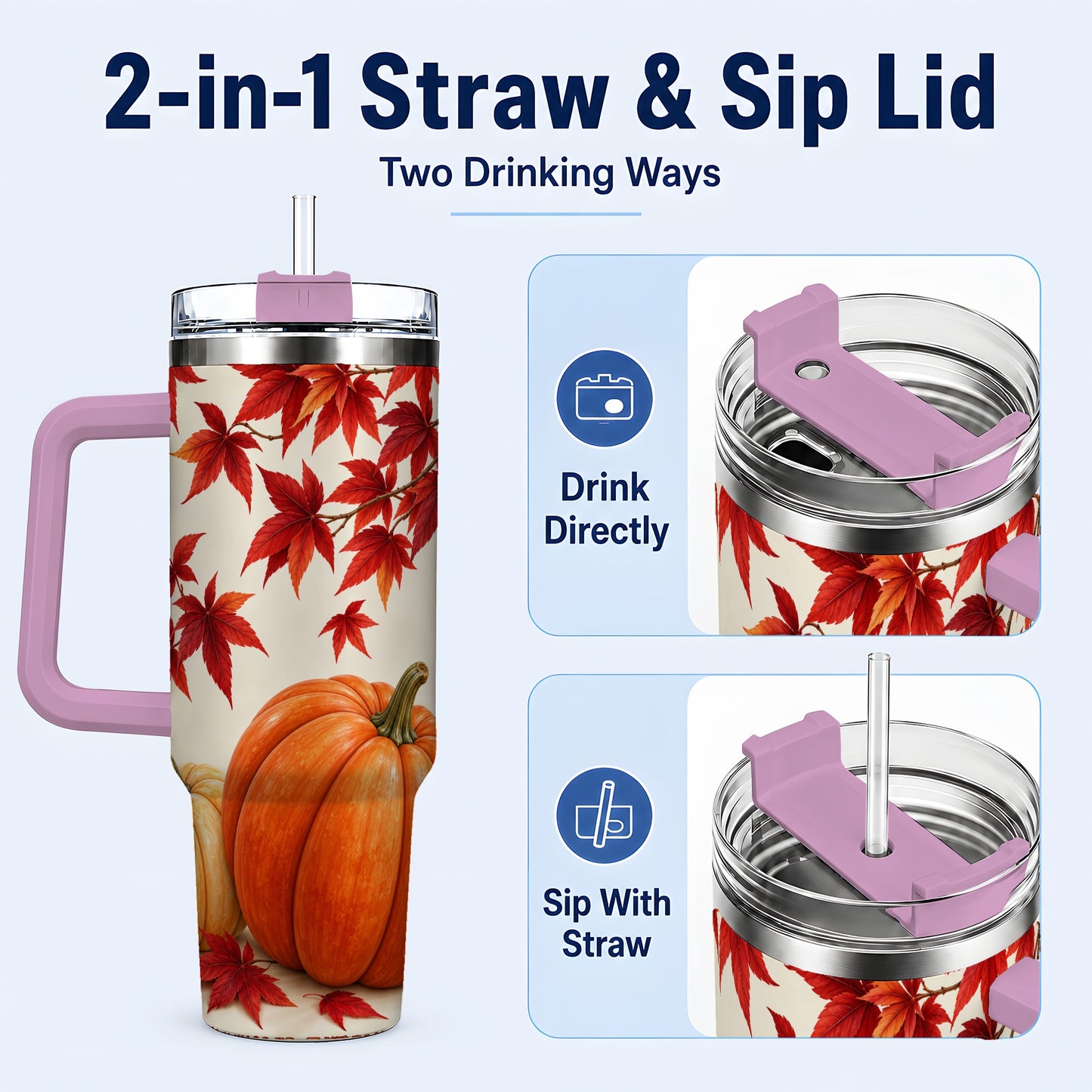 #pl[40oz|Pink] Autumn Pumpkin Tumbler 40oz, Harvest Tumbler, Stainless Steel Travel Cup