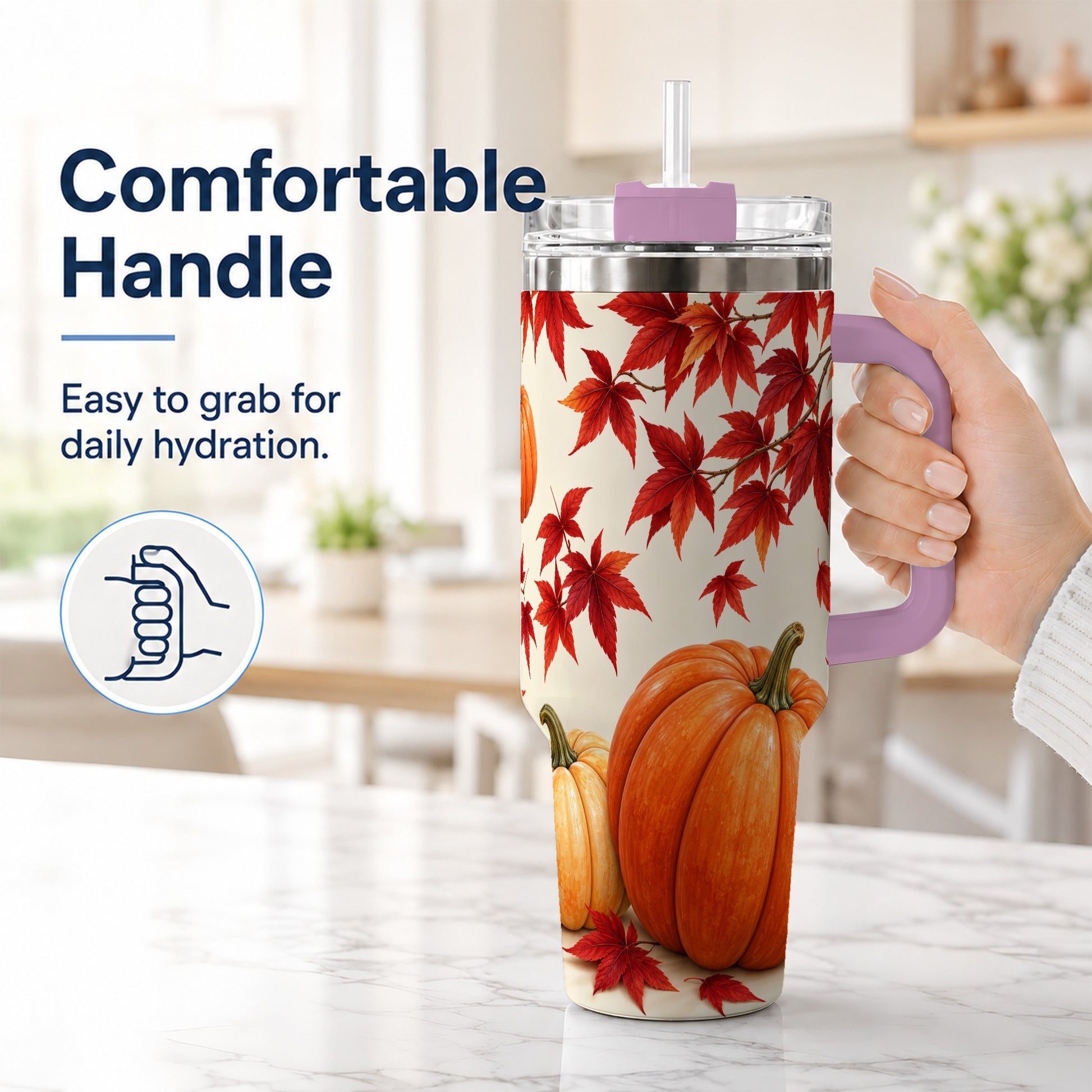 #pl[40oz|Pink] Autumn Pumpkin Tumbler 40oz, Harvest Tumbler, Stainless Steel Travel Cup