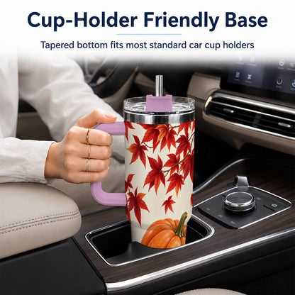#pl[40oz|Pink] Autumn Pumpkin Tumbler 40oz, Harvest Tumbler, Stainless Steel Travel Cup