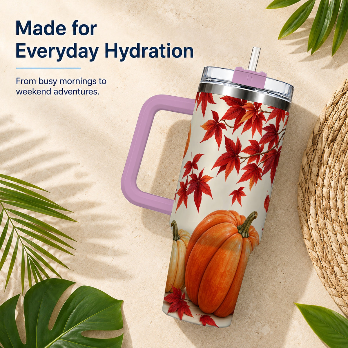 #pl[40oz|Pink] Autumn Pumpkin Tumbler 40oz, Harvest Tumbler, Stainless Steel Travel Cup