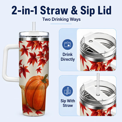 #pl[40oz|White] Autumn Pumpkin Tumbler 40oz, Harvest Tumbler, Stainless Steel Travel Cup