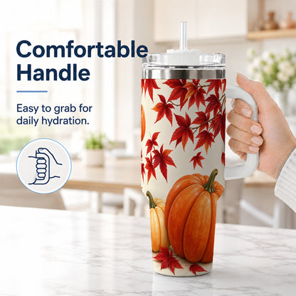 #pl[40oz|White] Autumn Pumpkin Tumbler 40oz, Harvest Tumbler, Stainless Steel Travel Cup