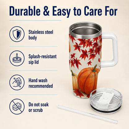 #pl[40oz|White] Autumn Pumpkin Tumbler 40oz, Harvest Tumbler, Stainless Steel Travel Cup