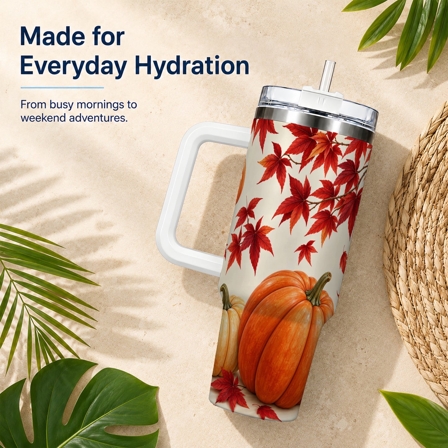 #pl[40oz|White] Autumn Pumpkin Tumbler 40oz, Harvest Tumbler, Stainless Steel Travel Cup