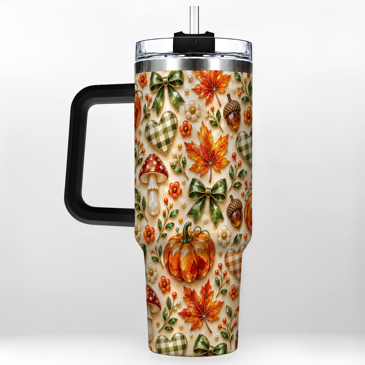 #pl[40oz|Black] Fall Woodland Tumbler 40oz, Pumpkin Tumbler, Stainless Steel Travel Cup