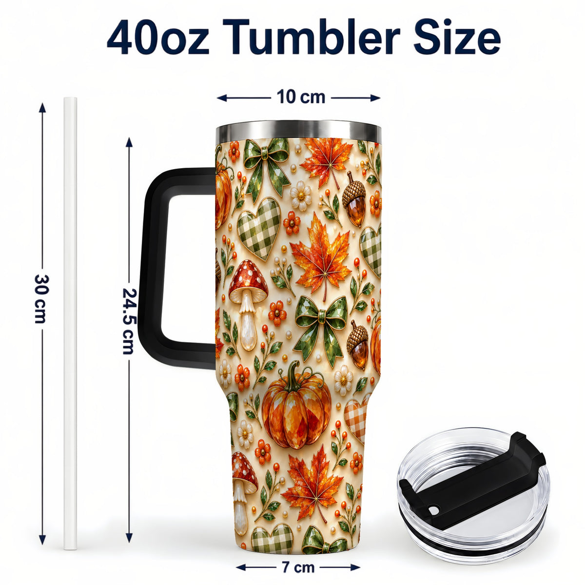 #pl[40oz|Black] Fall Woodland Tumbler 40oz, Pumpkin Tumbler, Stainless Steel Travel Cup