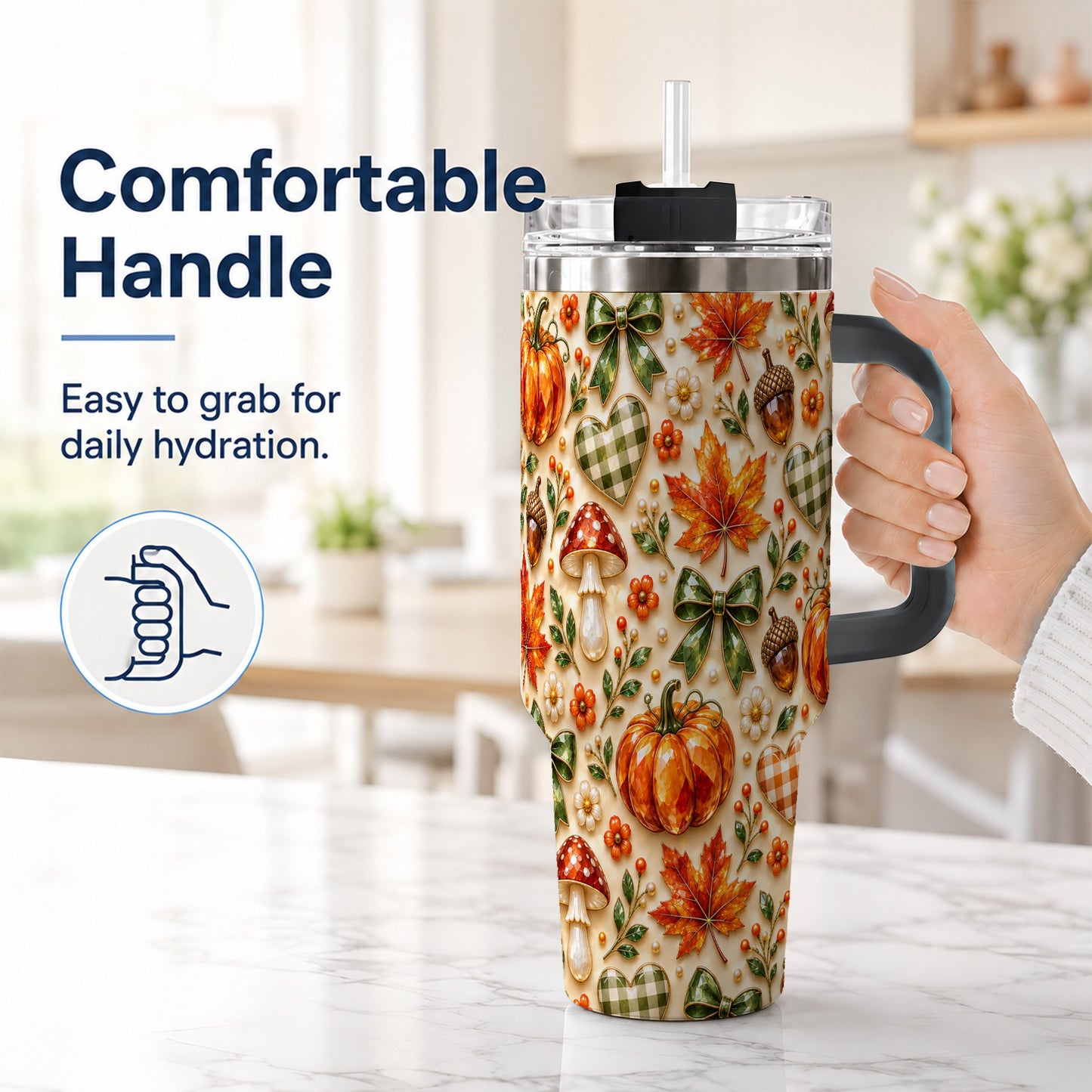 #pl[40oz|Black] Fall Woodland Tumbler 40oz, Pumpkin Tumbler, Stainless Steel Travel Cup