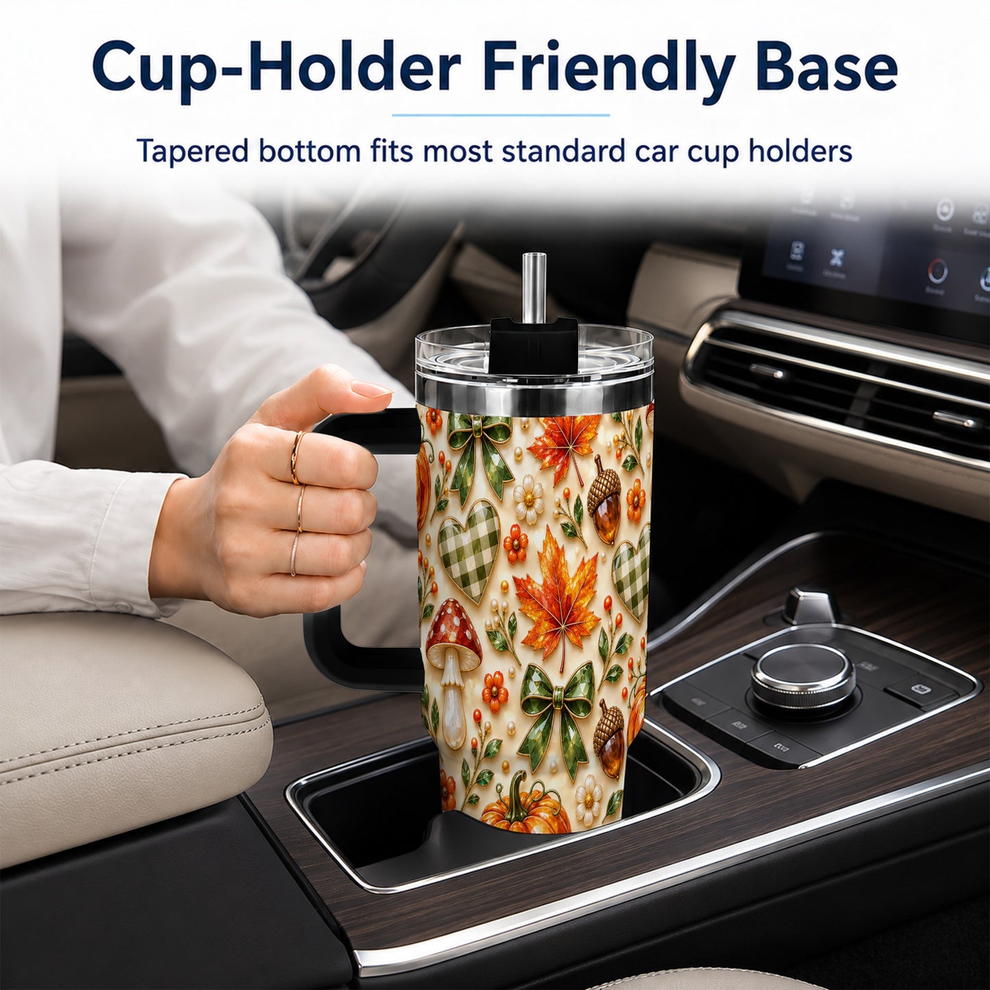 #pl[40oz|Black] Fall Woodland Tumbler 40oz, Pumpkin Tumbler, Stainless Steel Travel Cup