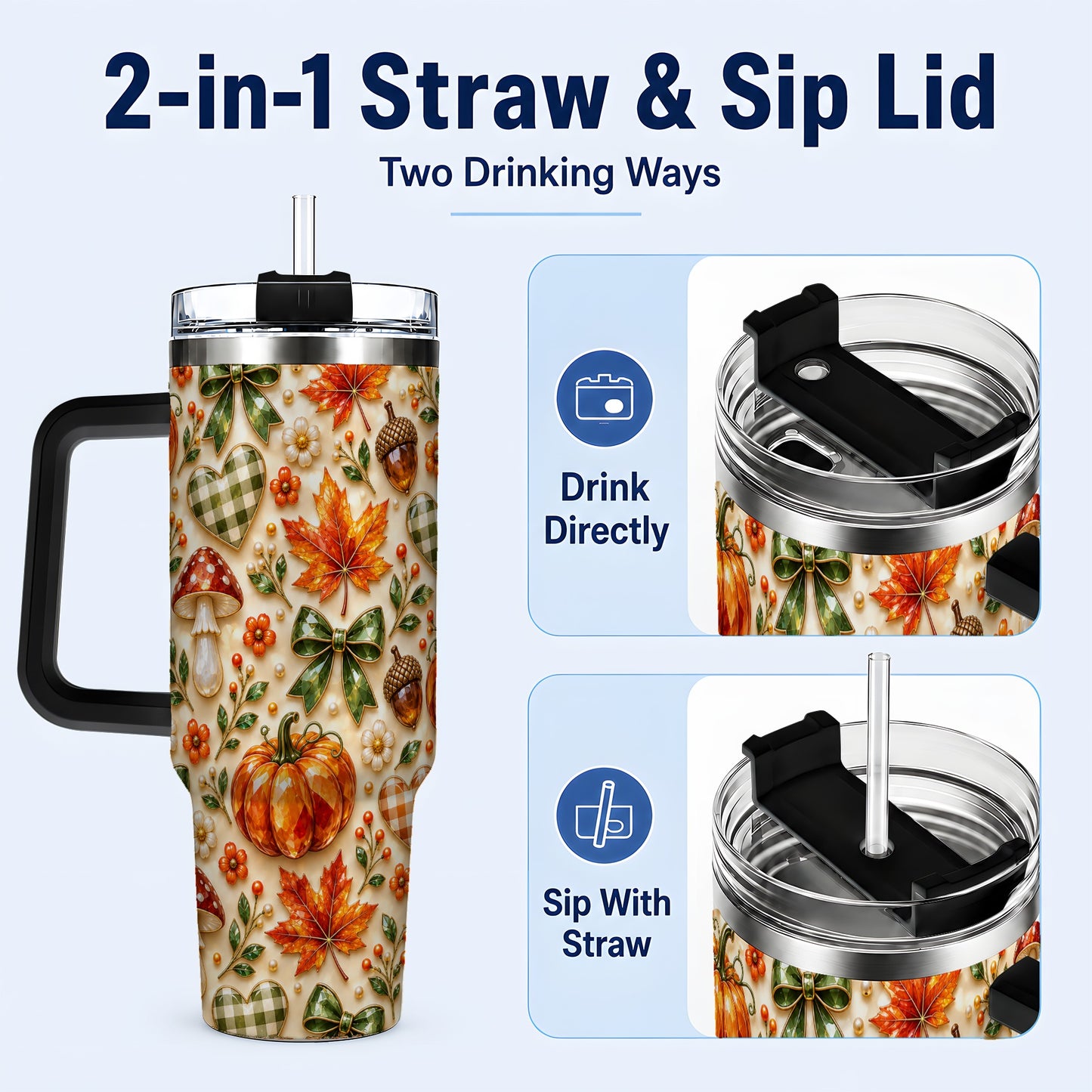 #pl[40oz|Black] Fall Woodland Tumbler 40oz, Pumpkin Tumbler, Stainless Steel Travel Cup