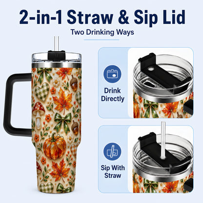#pl[40oz|Black] Fall Woodland Tumbler 40oz, Pumpkin Tumbler, Stainless Steel Travel Cup